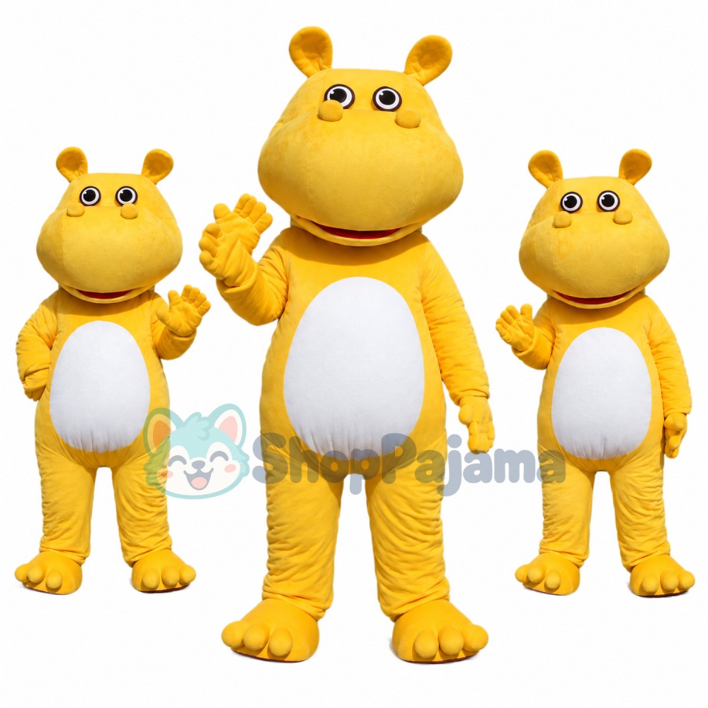 Bright Yellow Hippo Adult Mascot Costume