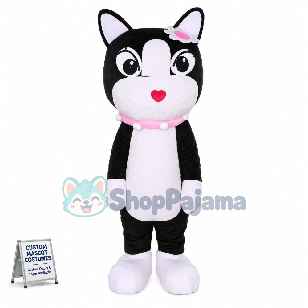 Beautiful Pet Cat With Pink Collar Mascot Costume