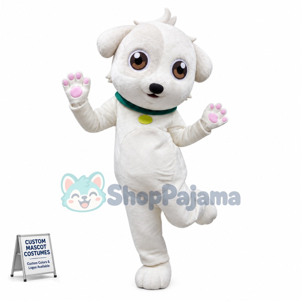 Thumping Amiable White Puppy Mascot Costume