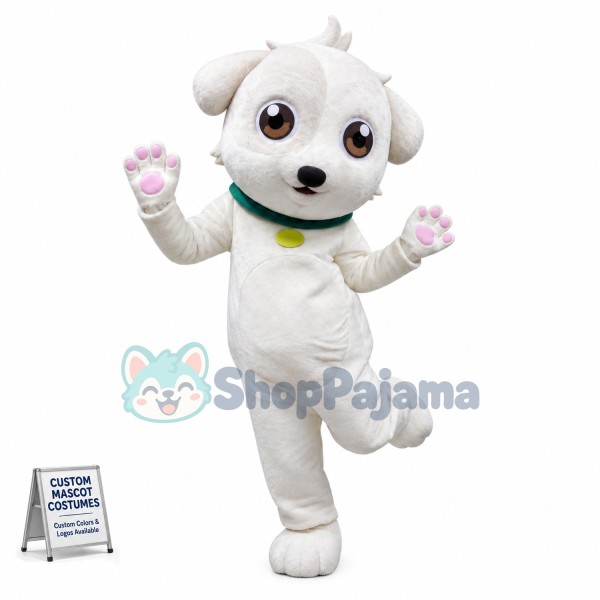 Thumping Amiable White Puppy Mascot Costume
