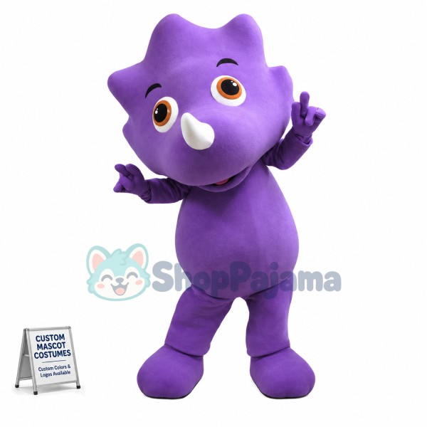 Pleased Purple Triceratops Baby Mascot Costume