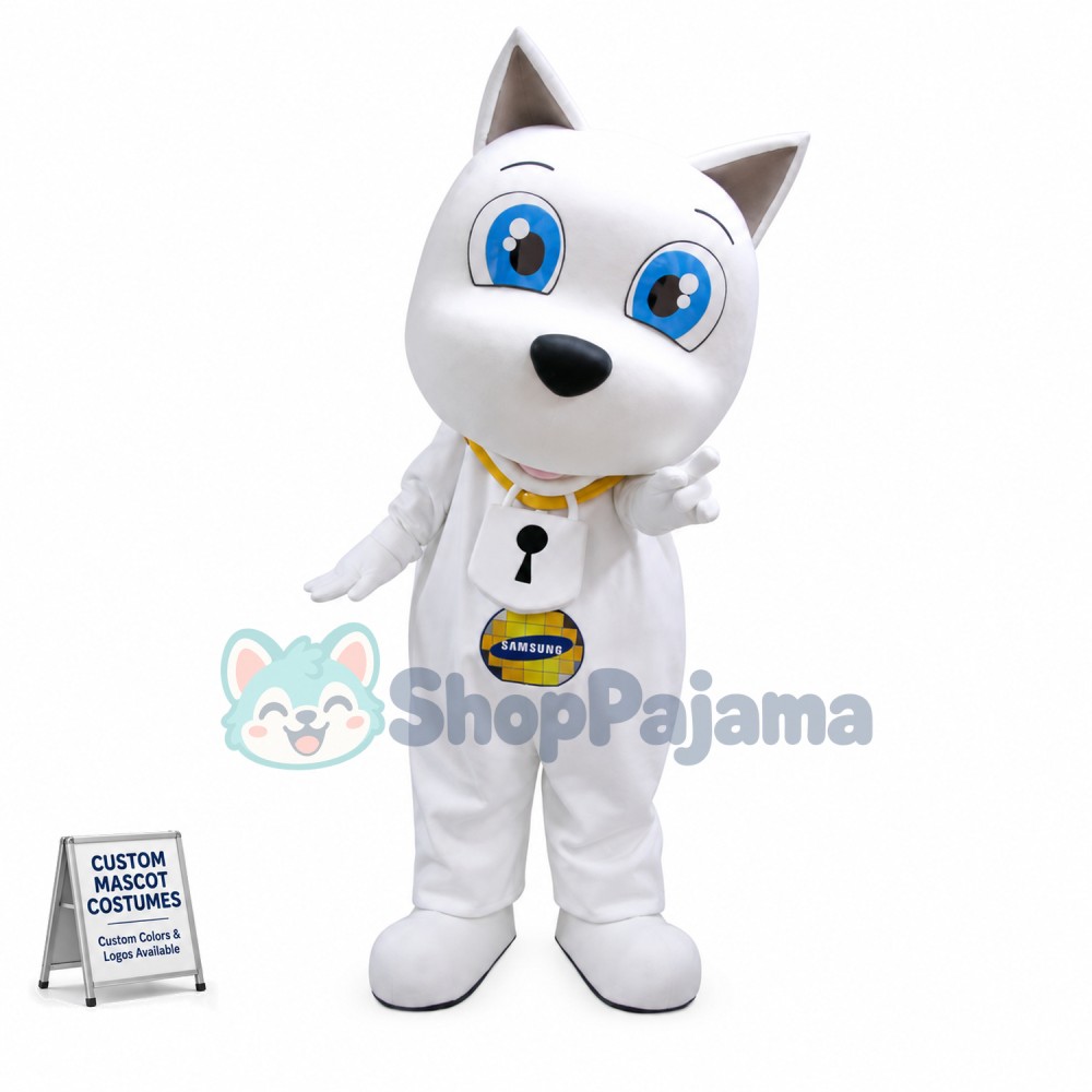 Technology Digital White Dog Mascot Costume