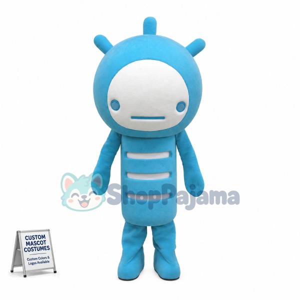 Blue Doll With Unhappy Expression Mascot Costume