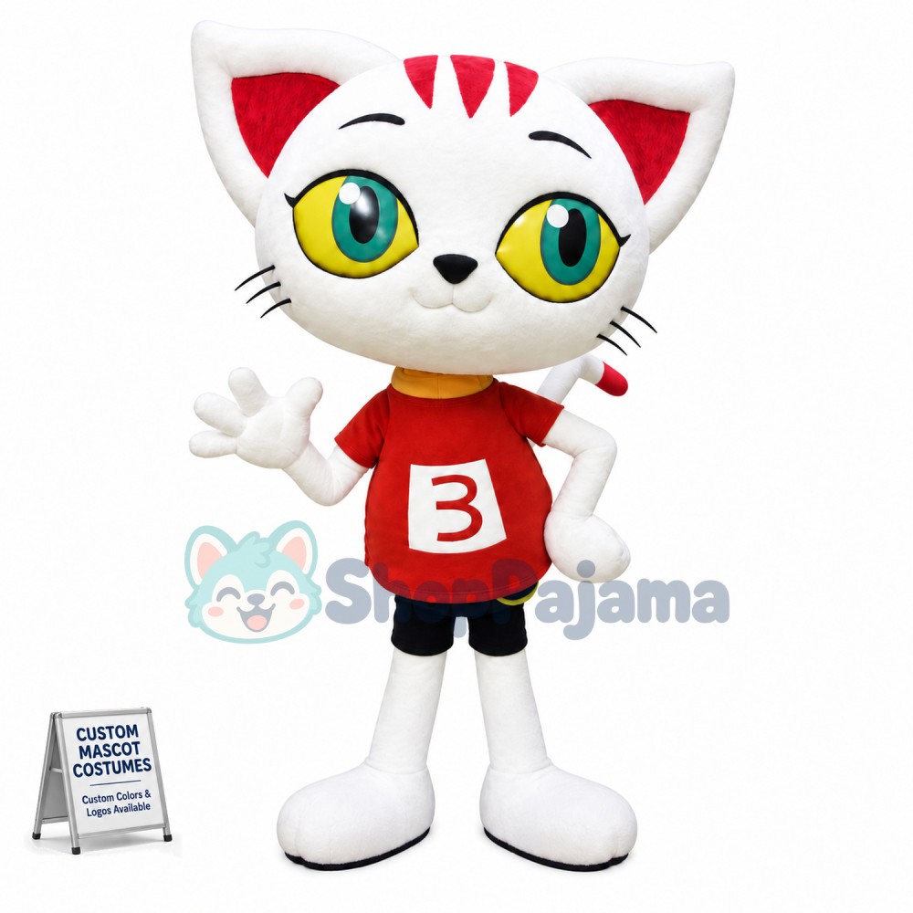 Agile Number Three Racer White Cat Mascot Costume