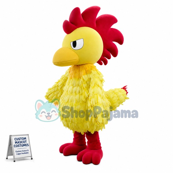 Yellow Long-haired Rooster Mascot Costume