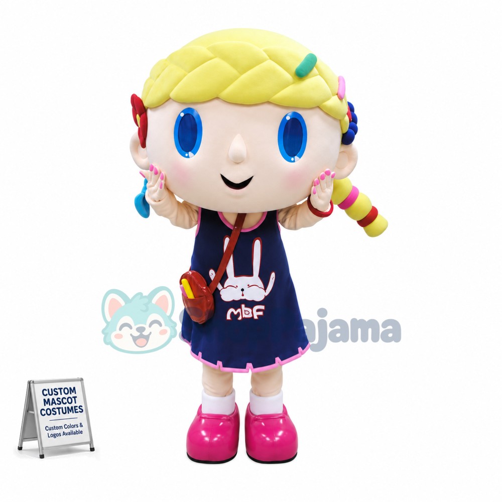 Beautiful Blue-eyed Girl In Dress Mascot Costume