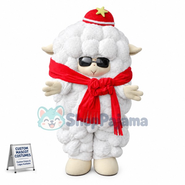Curly Sheep Wearing Sunglasses Mascot Costume