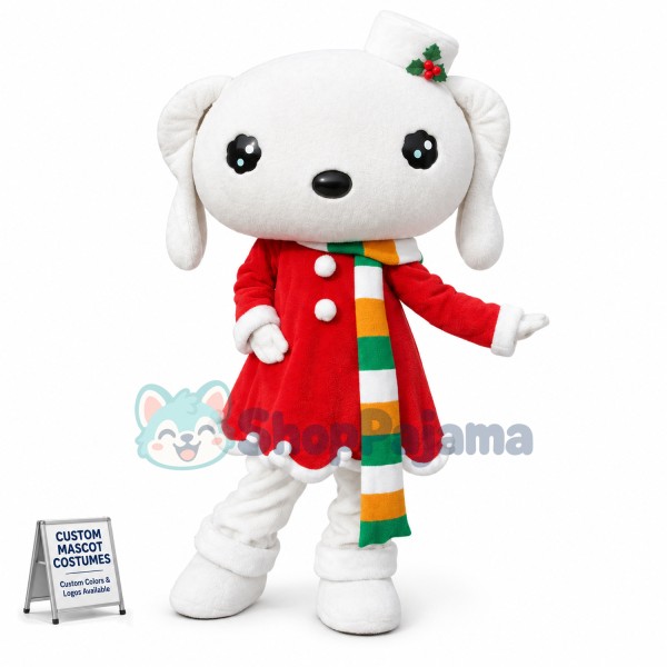 Warm Rabbit In Christmas Dress Mascot Costume