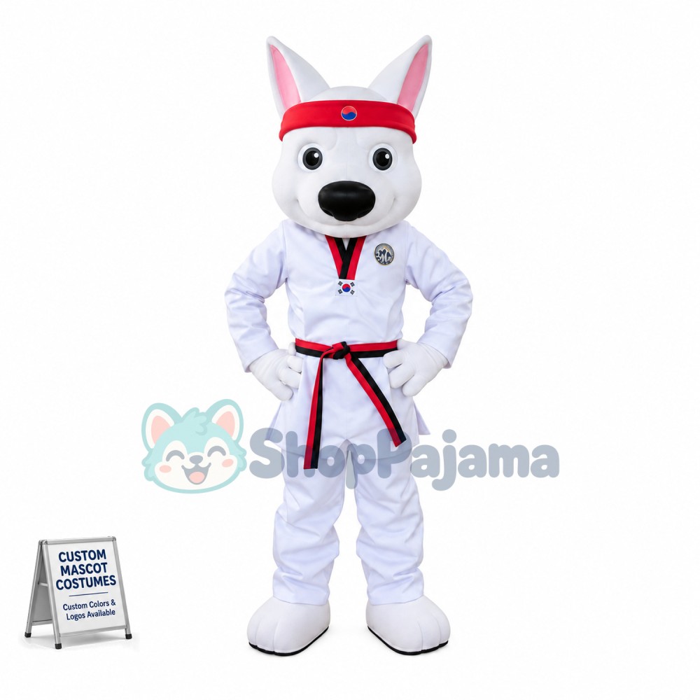 Taekwondo Black Belt Powerful Dog Mascot Costume