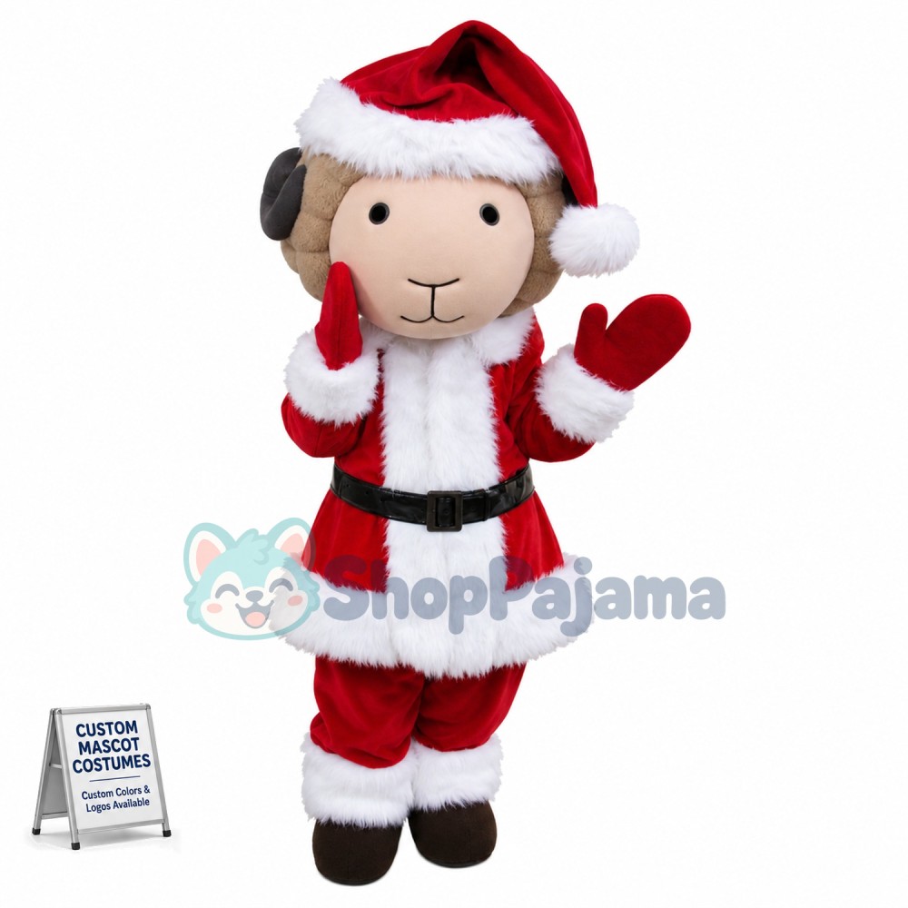 The Sheep In Thick Christmas Suit Mascot Costume