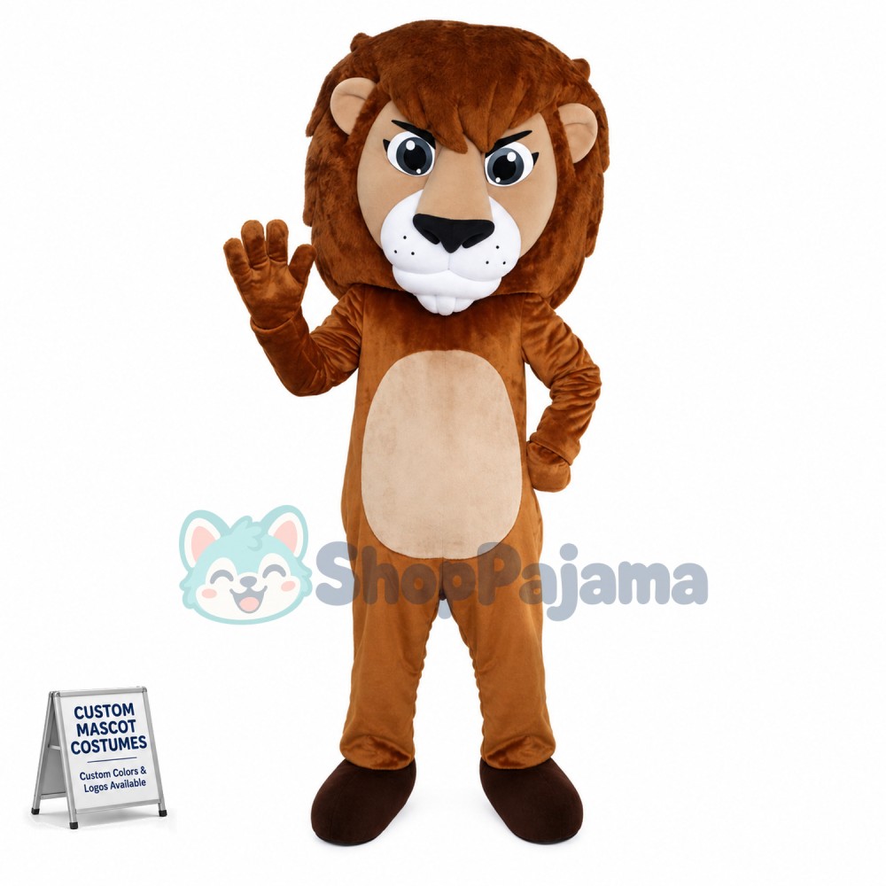 Brown Lion With Serious Expression Mascot Costume
