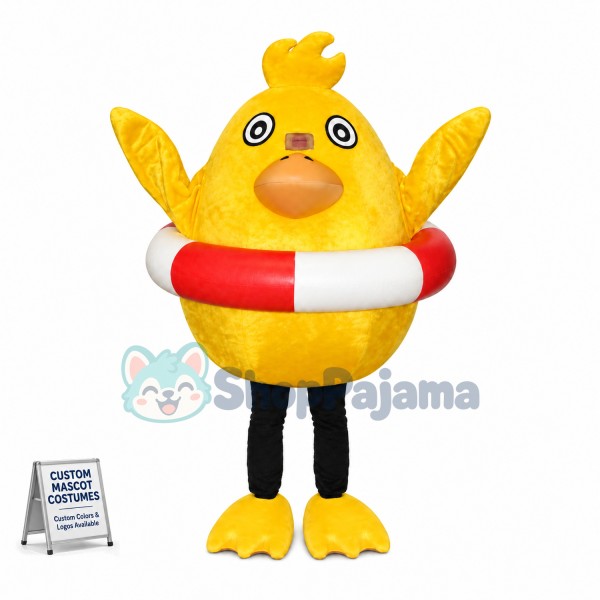 Breathable Chick With Swimming Ring Mascot Costume