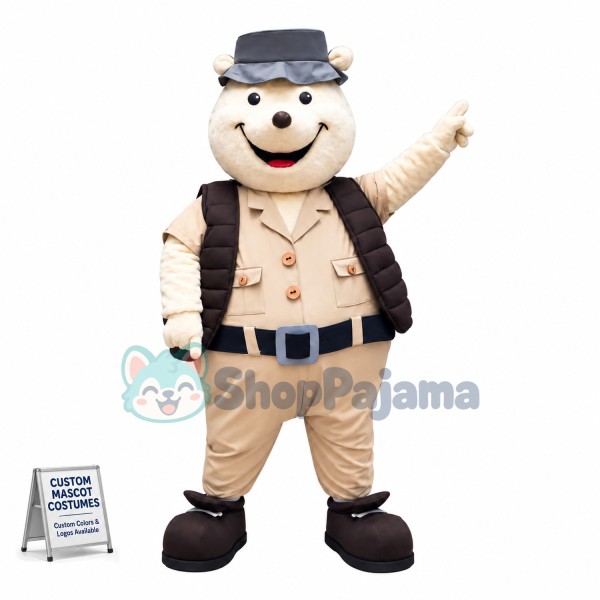 Zoo Director White Kangaroo Mascot Costume