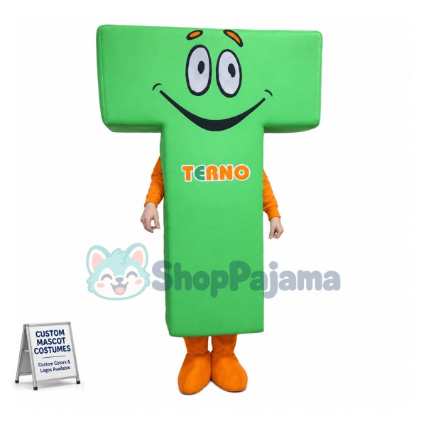 T-shaped Green Smiley Doll Mascot Costume