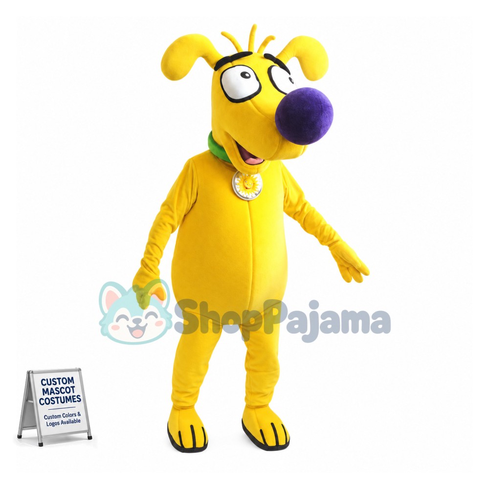 Yellow Dog Wearing Masked Collar Mascot Costume