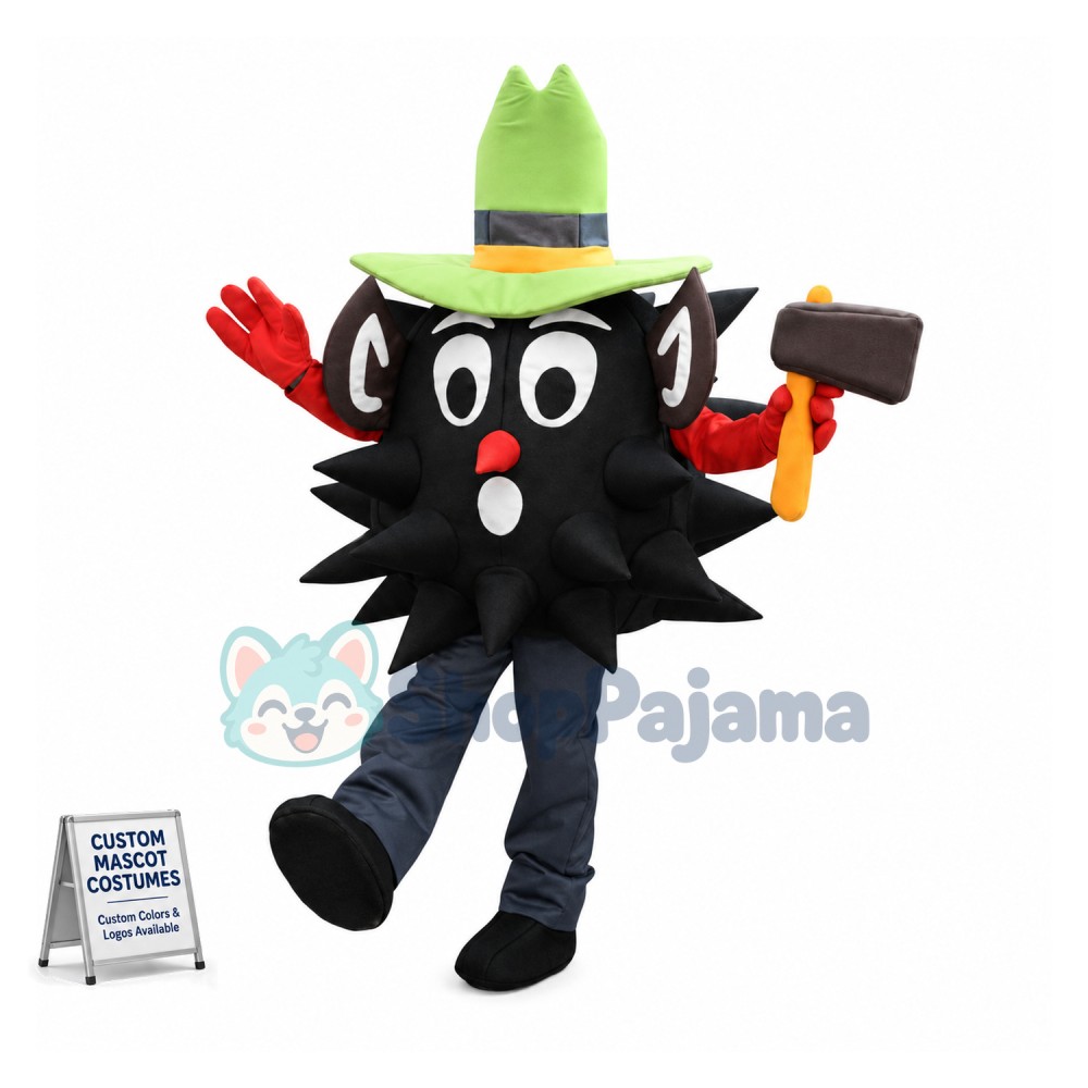 Black Hedgehog Holding the Hammer Mascot Costume