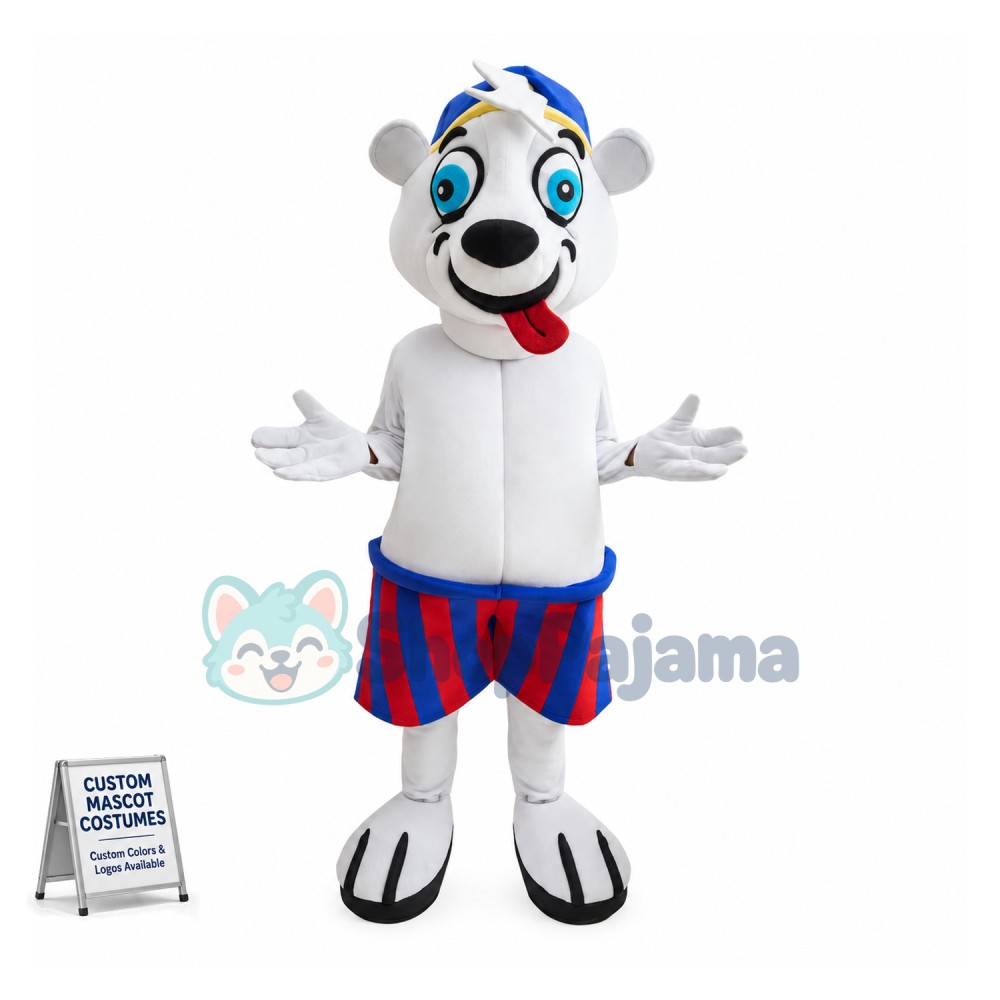 Topless Playing White Bear Mascot Costume
