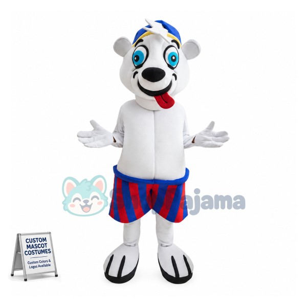 Topless Playing White Bear Mascot Costume