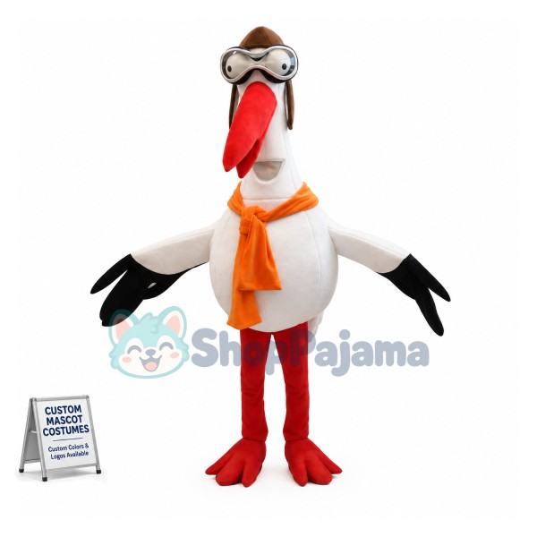 Skiing Crane With Shawl Mascot Costume