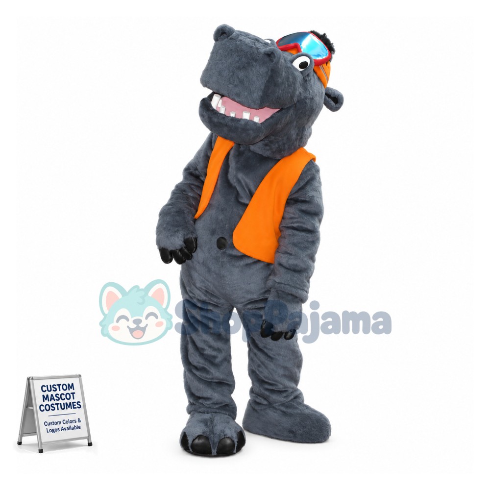 The Confident Skier Hippo Mascot Costume