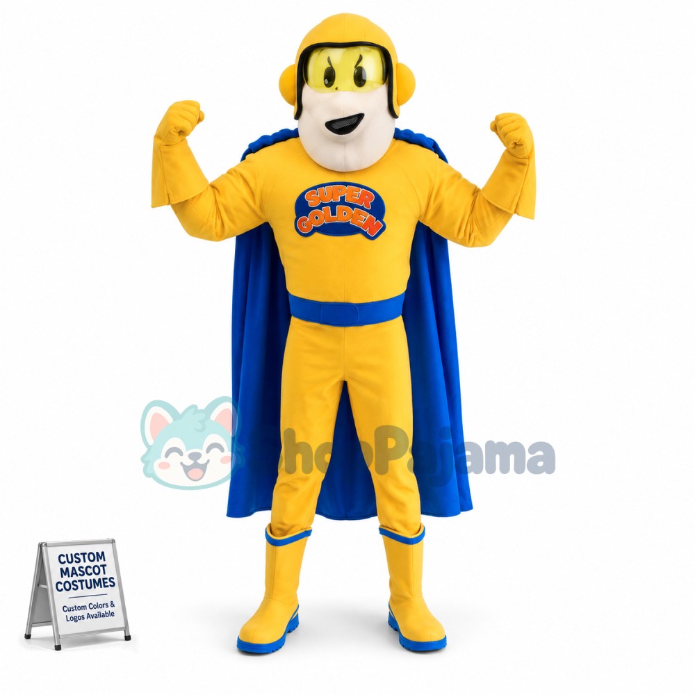 Yellow Superman of Design Studio Mascot Costume