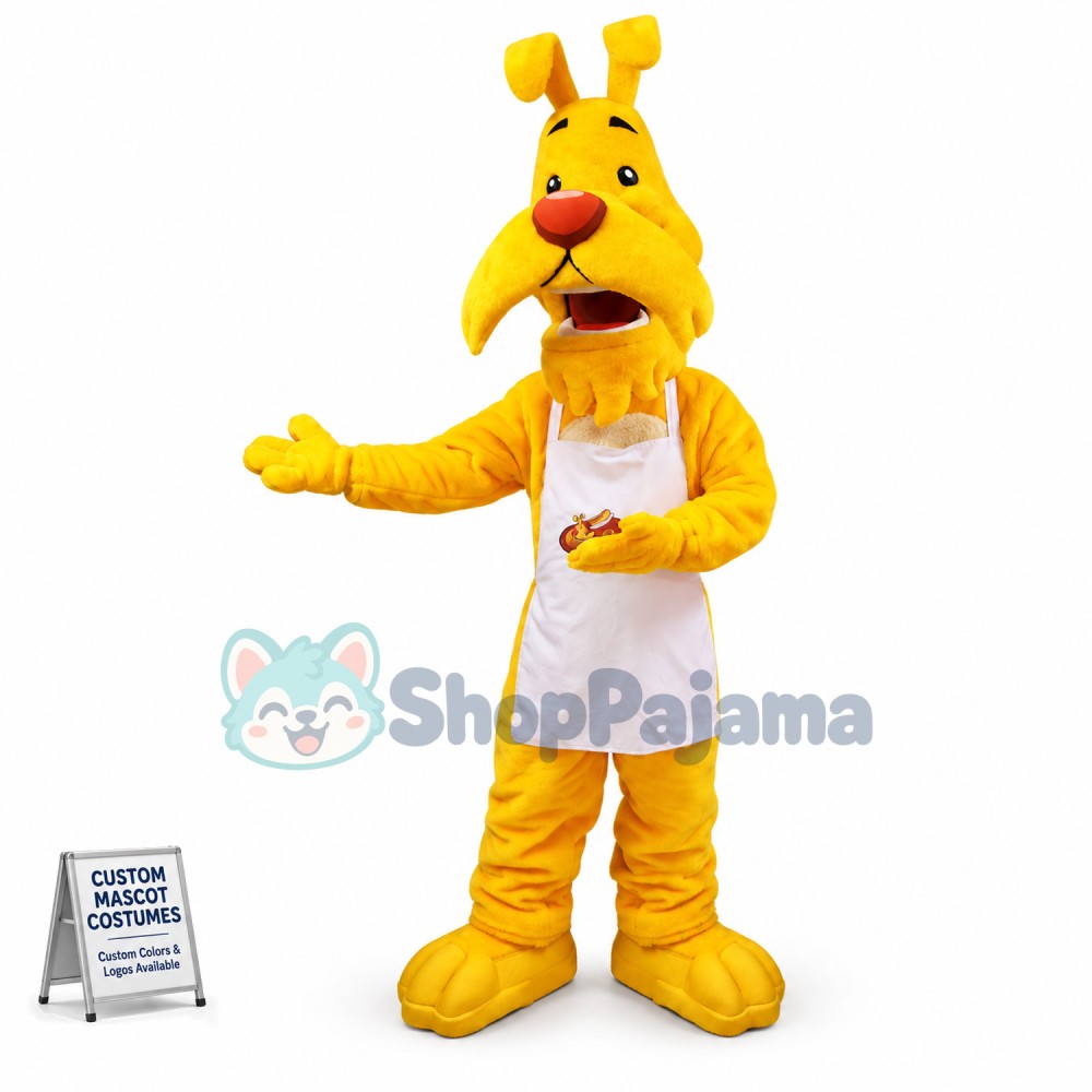 Thoughtful Yellow Dog Waiter Mascot Costume