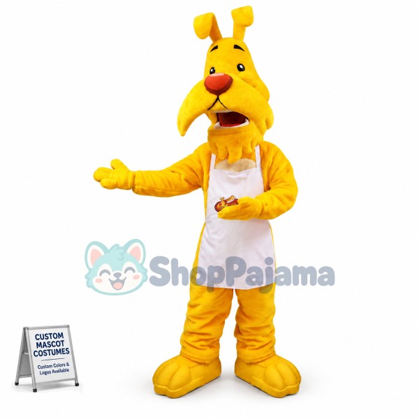 Thoughtful Yellow Dog Waiter Mascot Costume