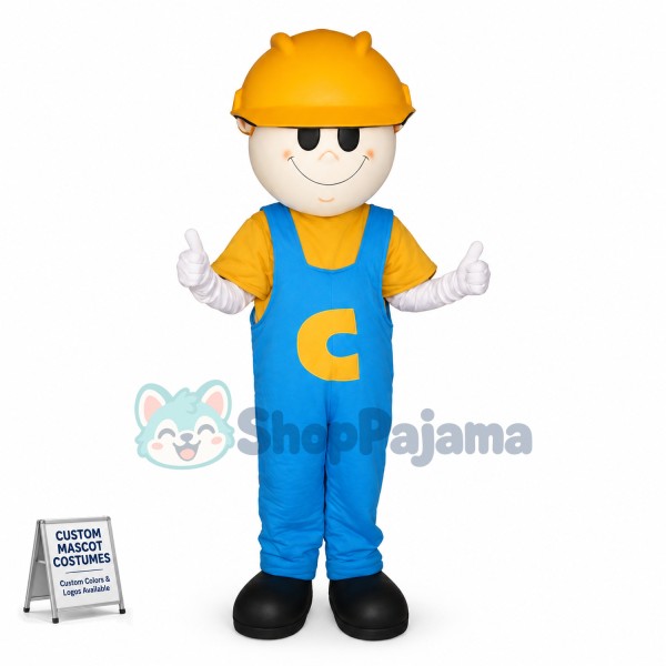 Site Worker Wearing Safety Helmet Mascot Costume