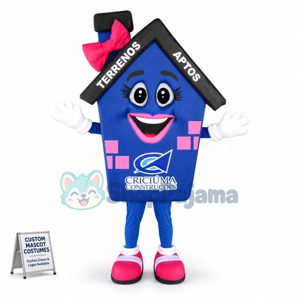 Blue House Mascot Costume for Architectural Project