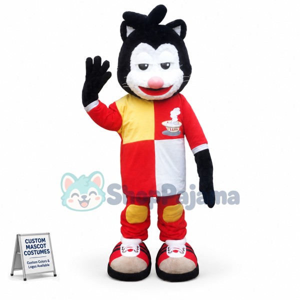 Tired Cat In Full Uniform Mascot Costume