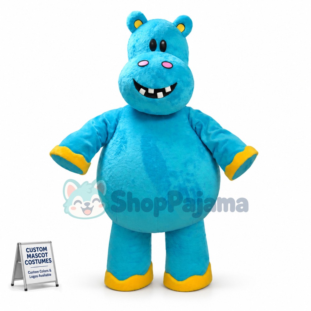 Blue Hippo With Innocent Smiley Face Mascot Costume