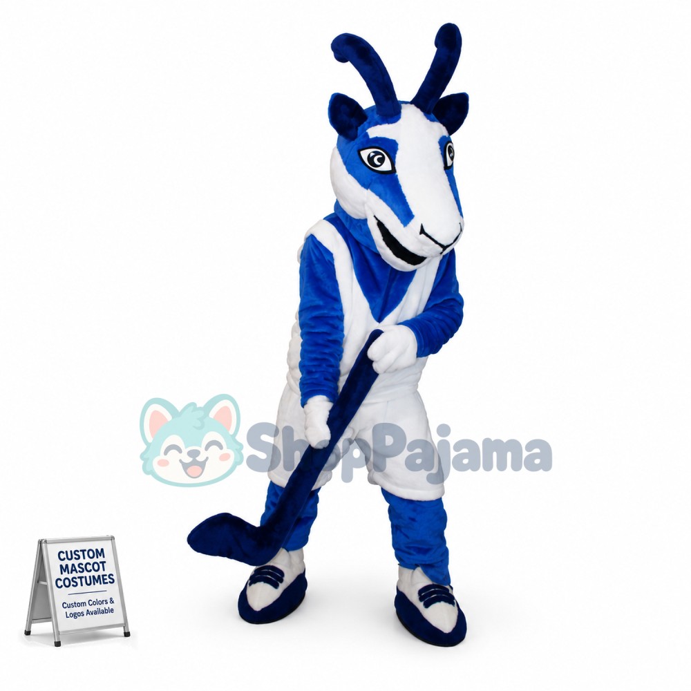 Blue & White Antelope Athlete Mascot Costume