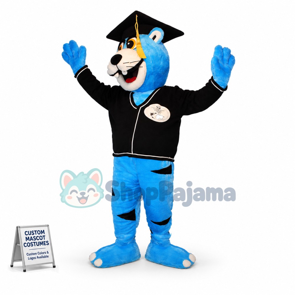 The Blue College Doctor Tiger Mascot Costume