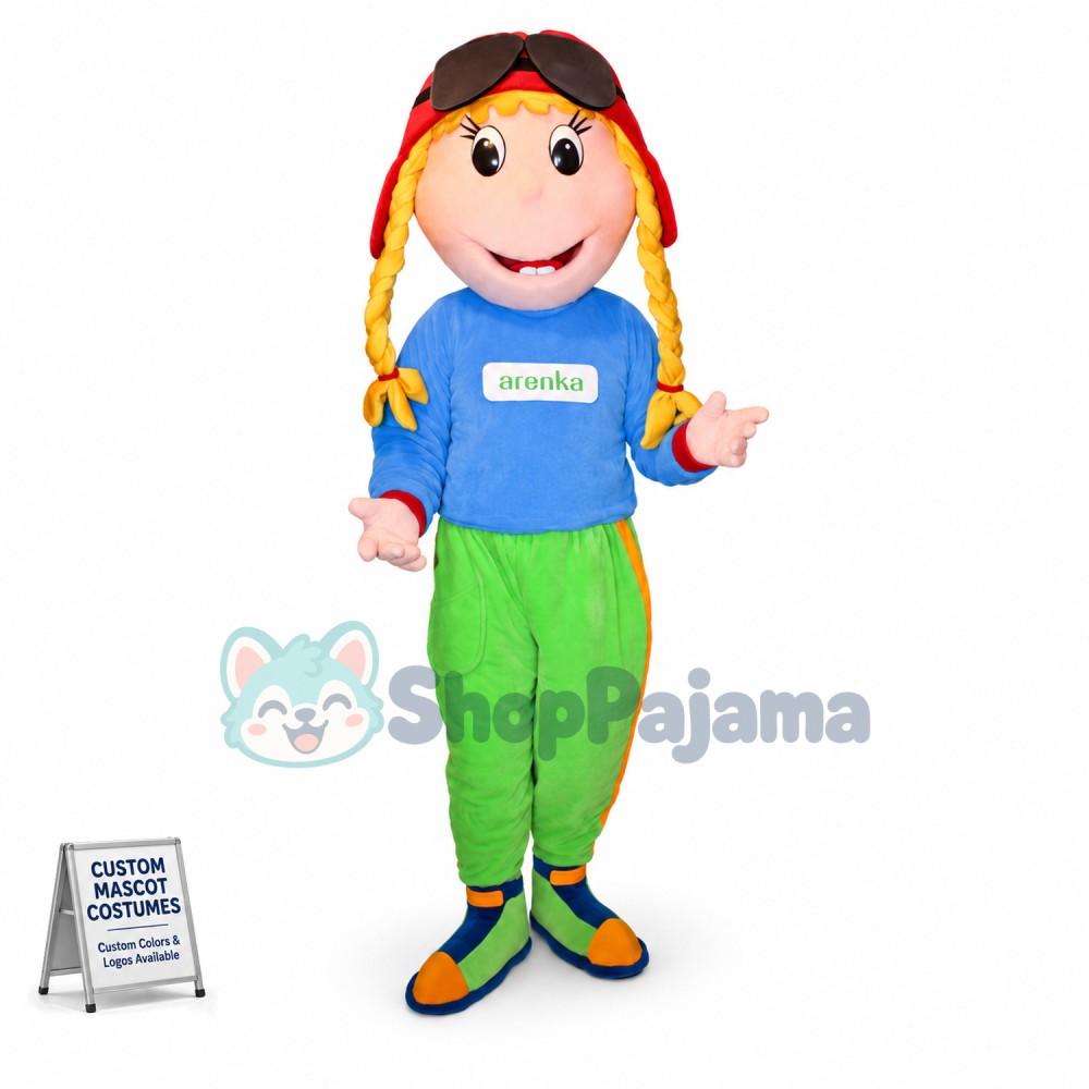 Brightly Dressed Golden Braid Kid Mascot Costume