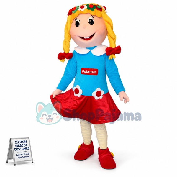 Brightly Dressed Golden Braid Kid Mascot Costume