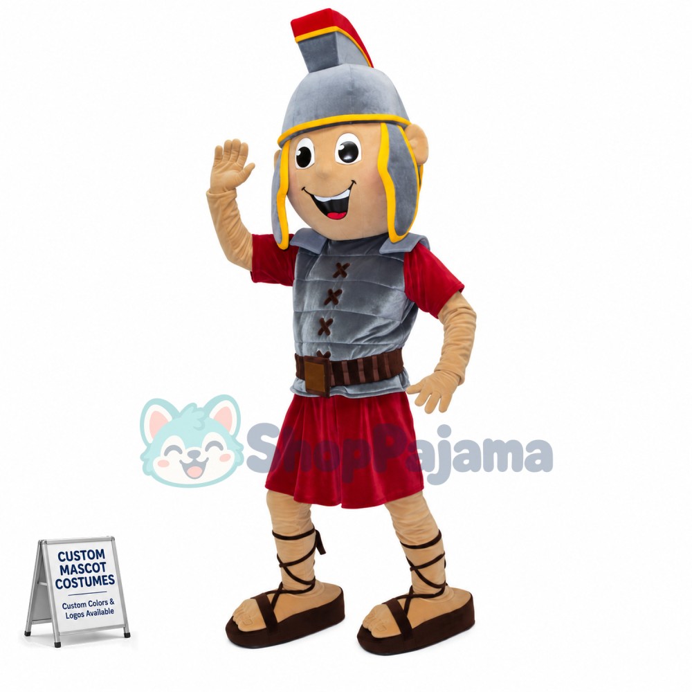 Young Soldier In Armor Mascot Costume