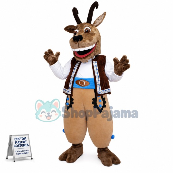 Excited Antelope In Ethnic Vest Mascot Costume