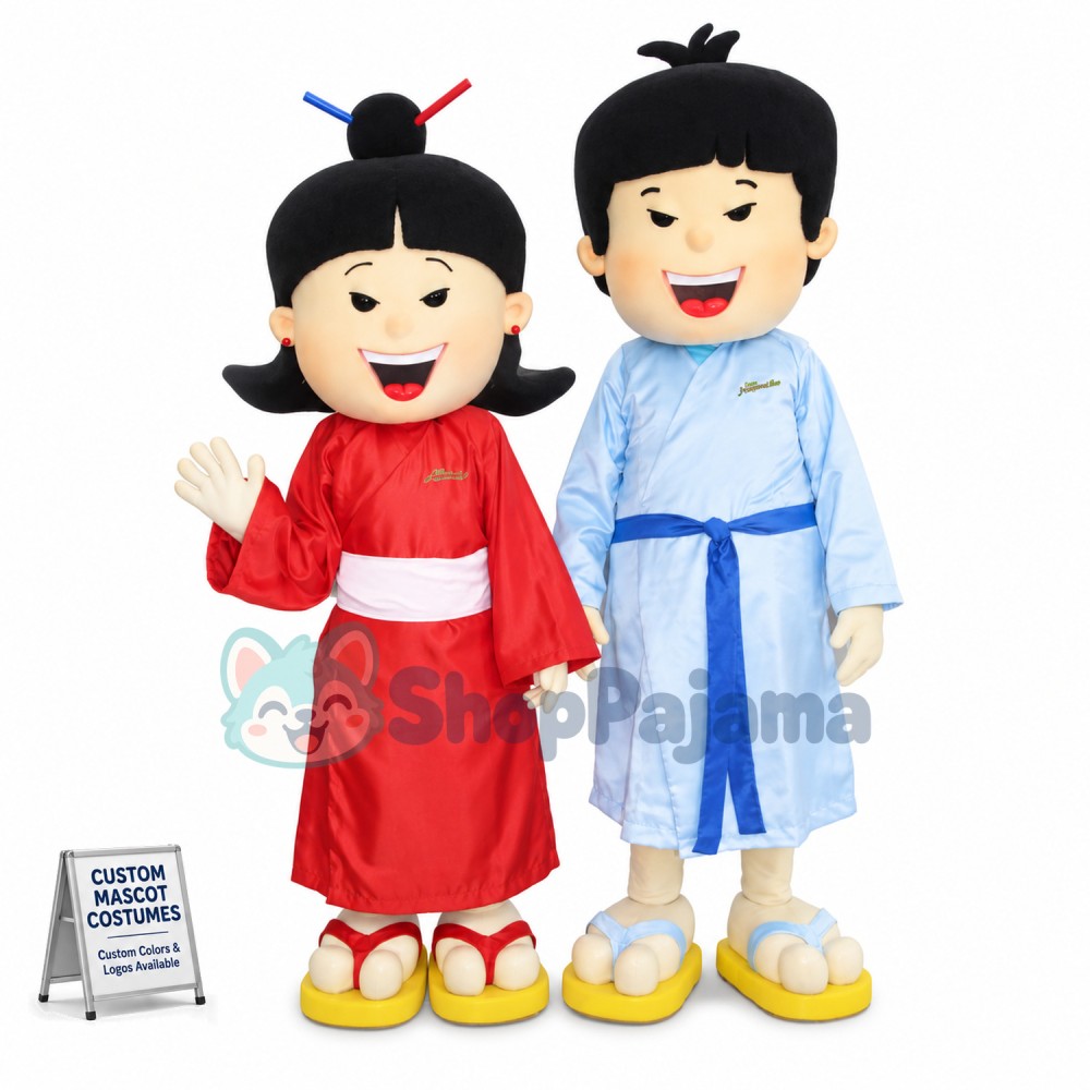 The Couple In Japanese Traditional Kimono Mascot Costume