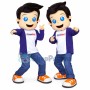 Blue-eyed Twin Brothers In The Same Suit Mascot Costume