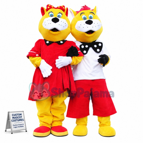 Tiger Couple Attending the Dinner Together Mascot Costume