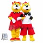 Tiger Couple Attending the Dinner Together Mascot Costume