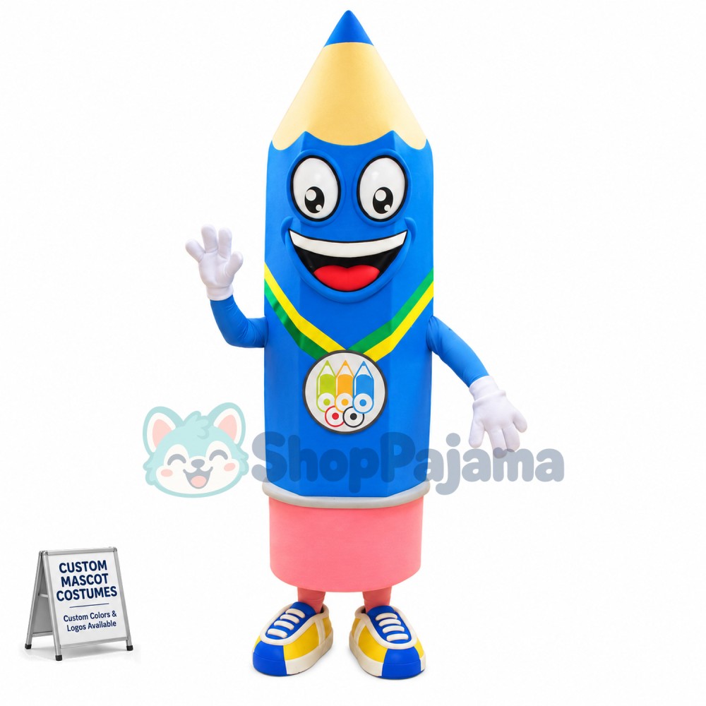 Blue Pencil Mascot Costume For Stationery Store