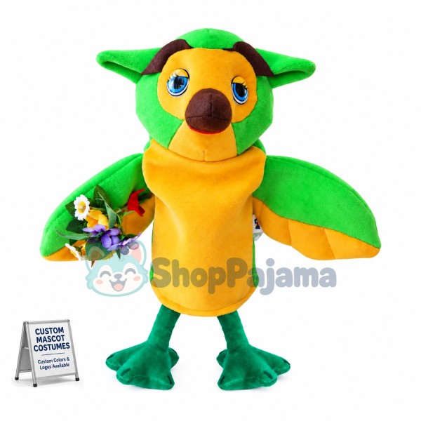 Pretty Lark Holding Bunch of Flowers Mascot Costume