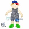 Boy Puppet In Striped Jumpsuit Mascot Costume