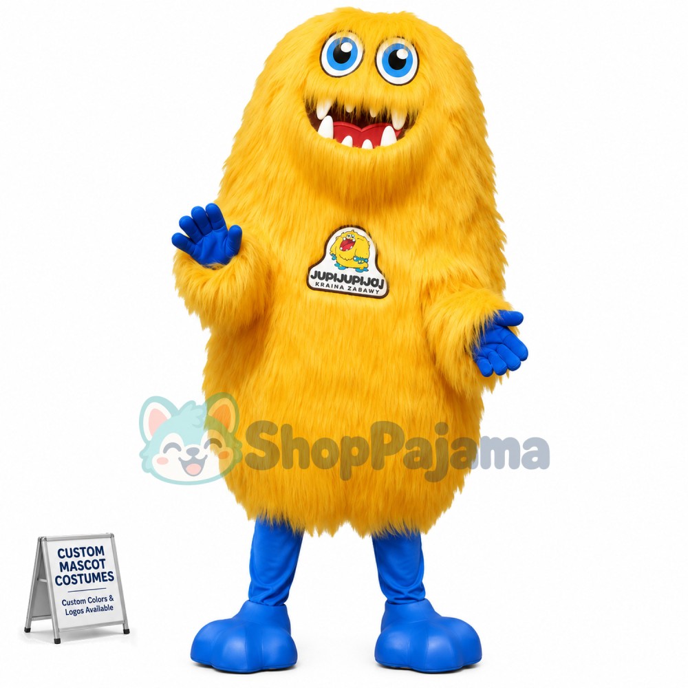 Adult Long Fur Yellow Monster Cartoon Mascot Costume