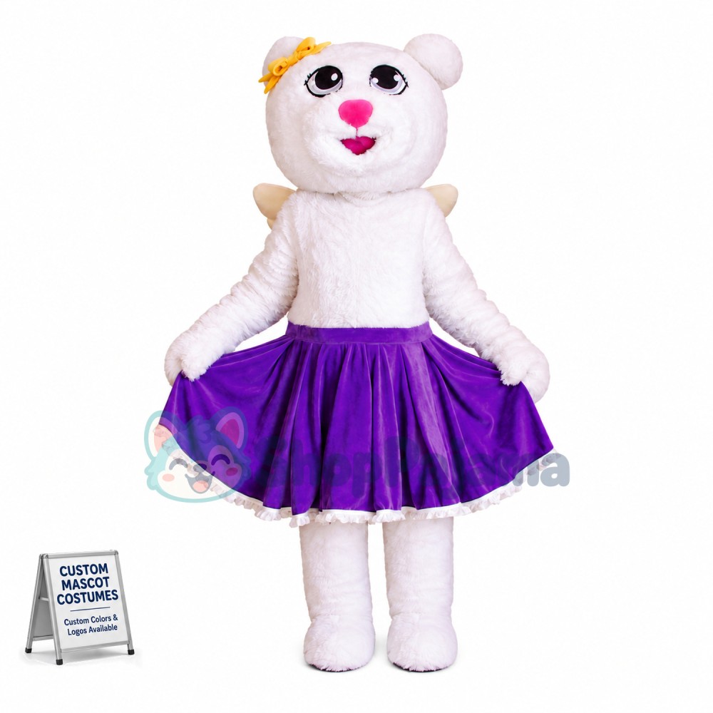 Actor Bear Wearing Purple Skirt Mascot Costume