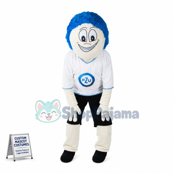Blue Haired Defender Doll Mascot Costume