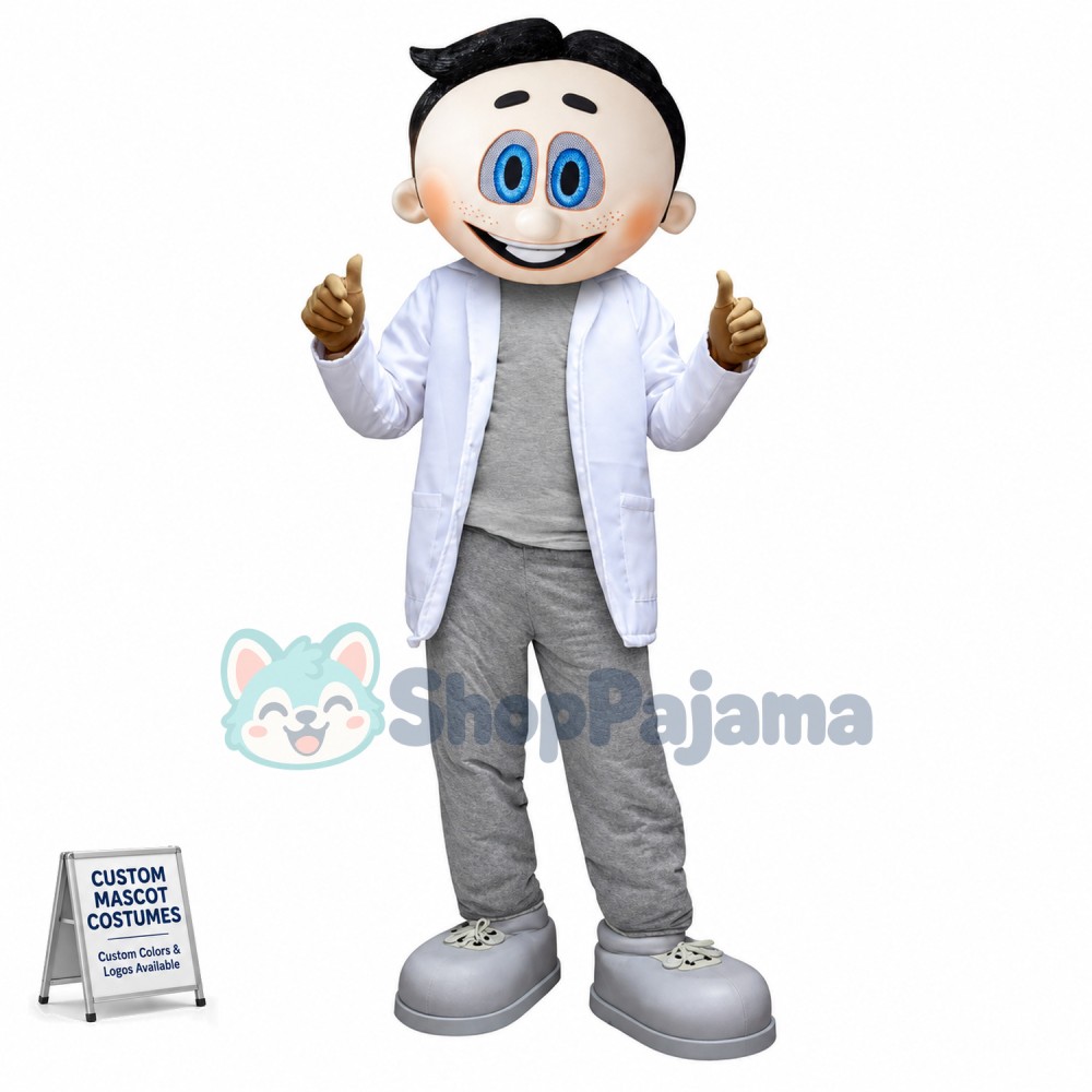 Blue Eyed Man With Smile Face Mascot Costume