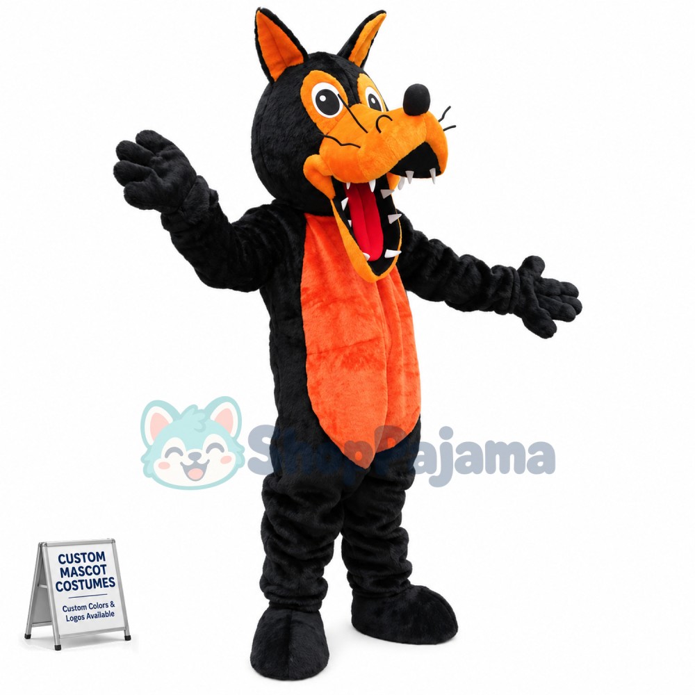 Adult Sharp Teeth Black Wolf Mascot Costume