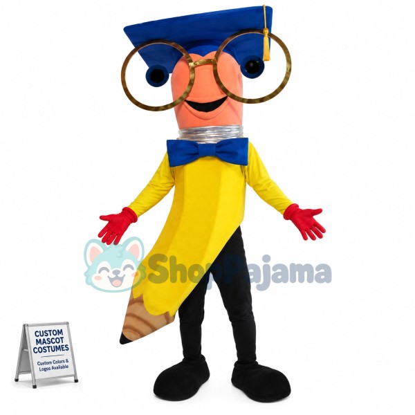 Doctor Crooked Yellow Pencil Mascot Costume
